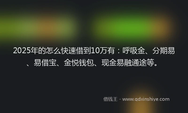 2025年的怎么快速借到10万有：呼吸金、分期易、易借宝、金悦钱包、现金易融通途等。