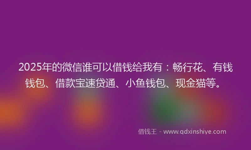 2025年的微信谁可以借钱给我有：畅行花、有钱钱包、借款宝速贷通、小鱼钱包、现金猫等。