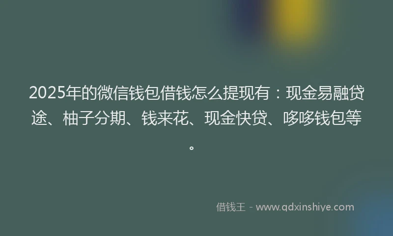 2025年的微信钱包借钱怎么提现有：现金易融贷途、柚子分期、钱来花、现金快贷、哆哆钱包等。