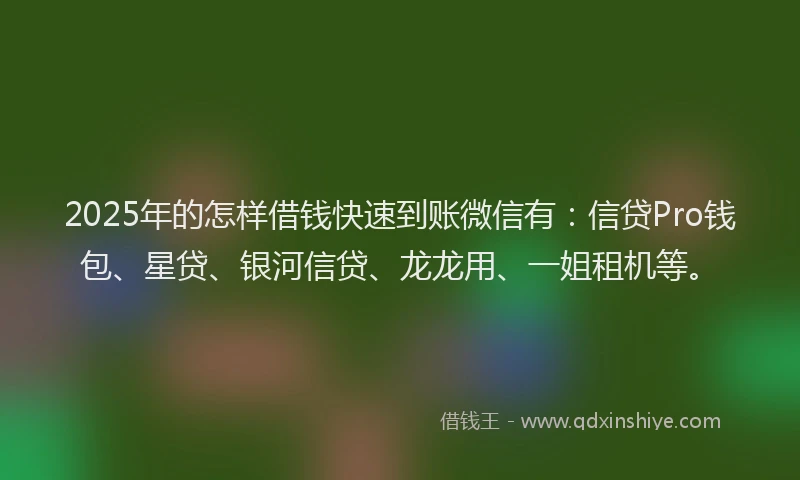2025年的怎样借钱快速到账微信有：信贷Pro钱包、星贷、银河信贷、龙龙用、一姐租机等。