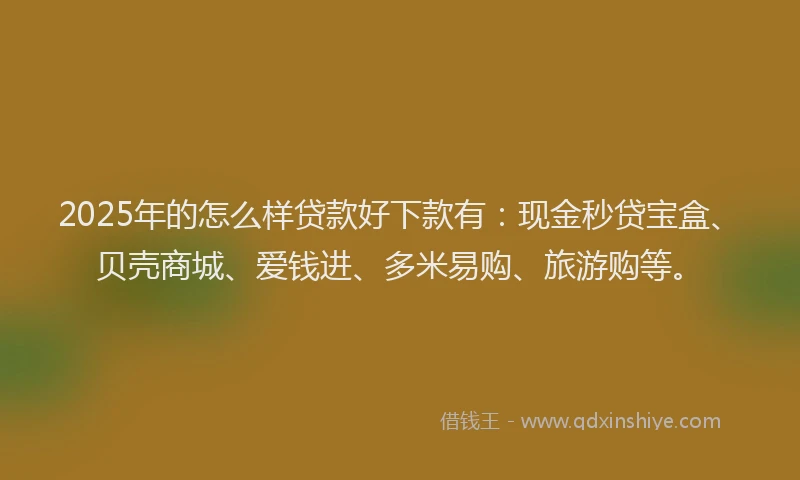 2025年的怎么样贷款好下款有：现金秒贷宝盒、贝壳商城、爱钱进、多米易购、旅游购等。