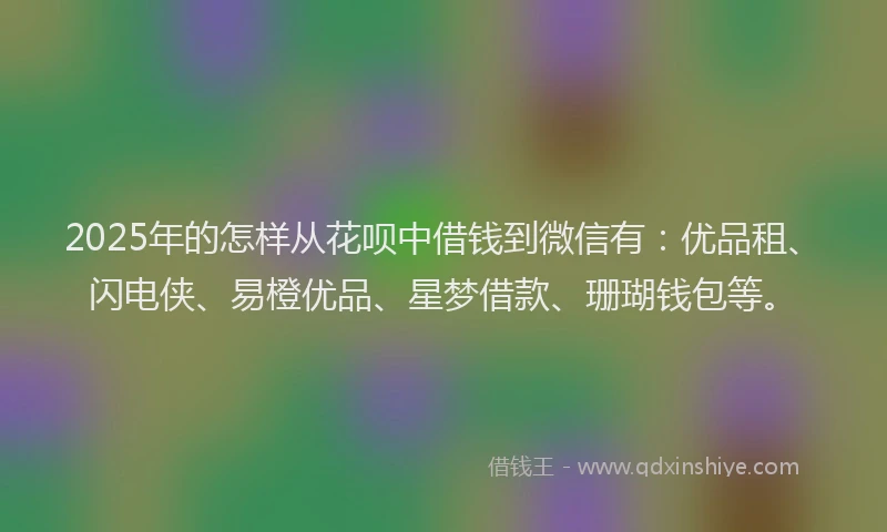 2025年的怎样从花呗中借钱到微信有：优品租、闪电侠、易橙优品、星梦借款、珊瑚钱包等。