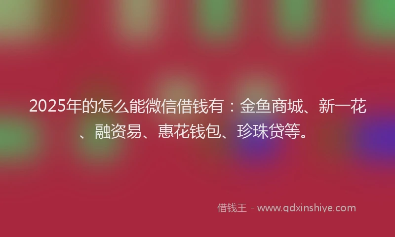 2025年的怎么能微信借钱有：金鱼商城、新一花、融资易、惠花钱包、珍珠贷等。