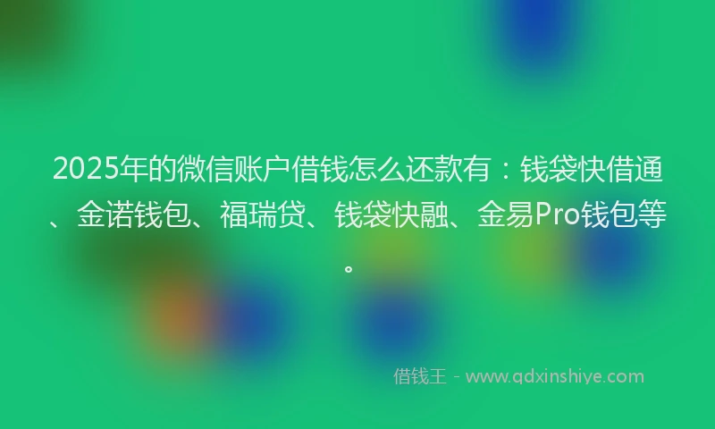 2025年的微信账户借钱怎么还款有：钱袋快借通、金诺钱包、福瑞贷、钱袋快融、金易Pro钱包等。