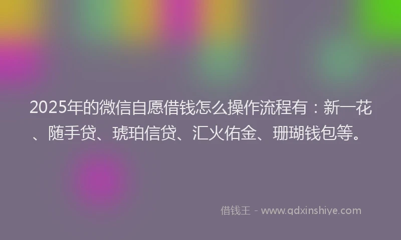 2025年的微信自愿借钱怎么操作流程有：新一花、随手贷、琥珀信贷、汇火佑金、珊瑚钱包等。