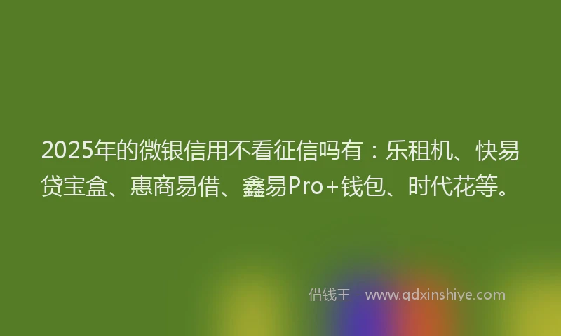 2025年的微银信用不看征信吗有：乐租机、快易贷宝盒、惠商易借、鑫易Pro+钱包、时代花等。