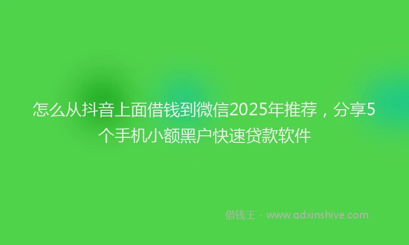 怎么从抖音上面借钱到微信2025年推荐，分享5个手机小额黑户快速贷款软件