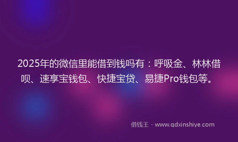 2025年的微信里能借到钱吗有：呼吸金、林林借呗、速享宝钱包、快捷宝贷、易捷Pro钱包等。
