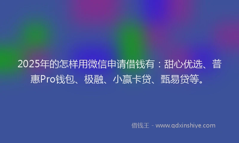 2025年的怎样用微信申请借钱有：甜心优选、普惠Pro钱包、极融、小赢卡贷、甄易贷等。