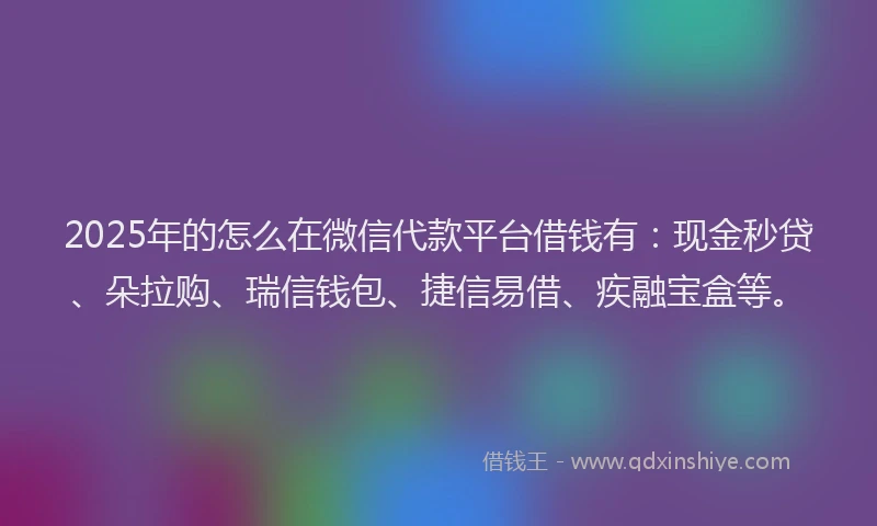 2025年的怎么在微信代款平台借钱有：现金秒贷、朵拉购、瑞信钱包、捷信易借、疾融宝盒等。