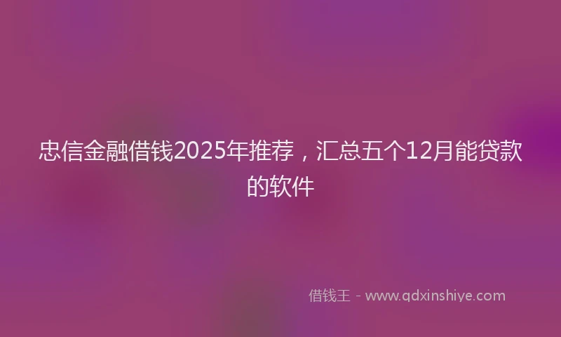 忠信金融借钱2025年推荐，汇总五个12月能贷款的软件