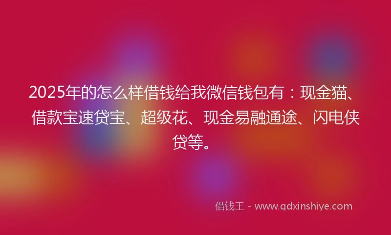 2025年的怎么样借钱给我微信钱包有：现金猫、借款宝速贷宝、超级花、现金易融通途、闪电侠贷等。