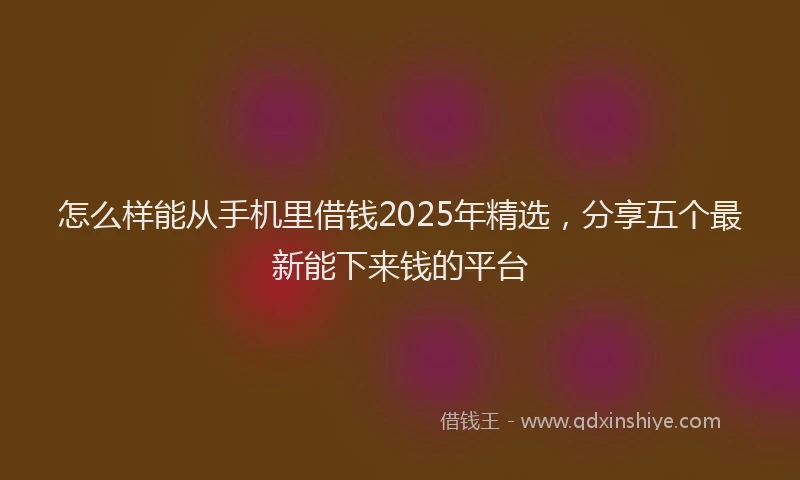 怎么样能从手机里借钱2025年精选，分享五个最新能下来钱的平台