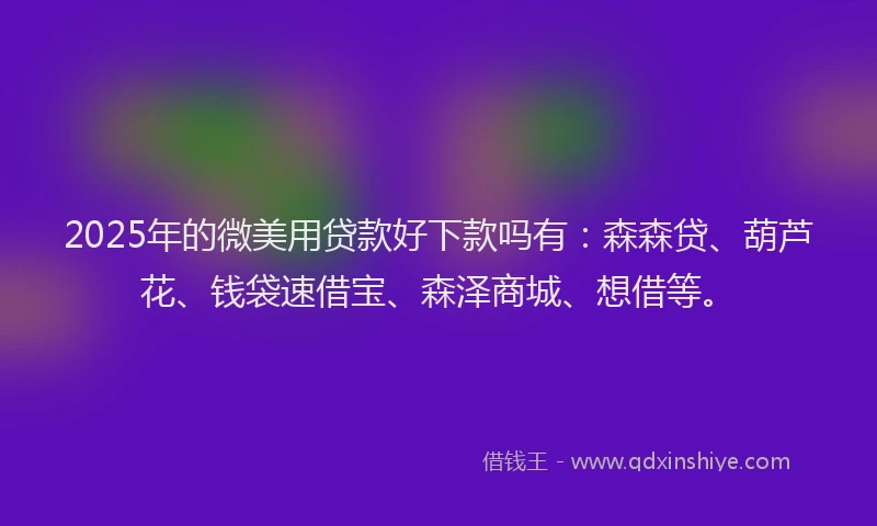 2025年的微美用贷款好下款吗有：森森贷、葫芦花、钱袋速借宝、森泽商城、想借等。