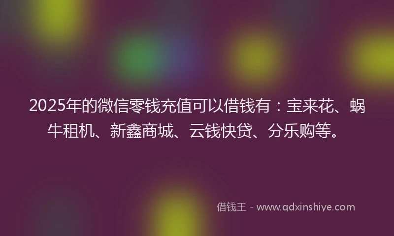 2025年的微信零钱充值可以借钱有：宝来花、蜗牛租机、新鑫商城、云钱快贷、分乐购等。