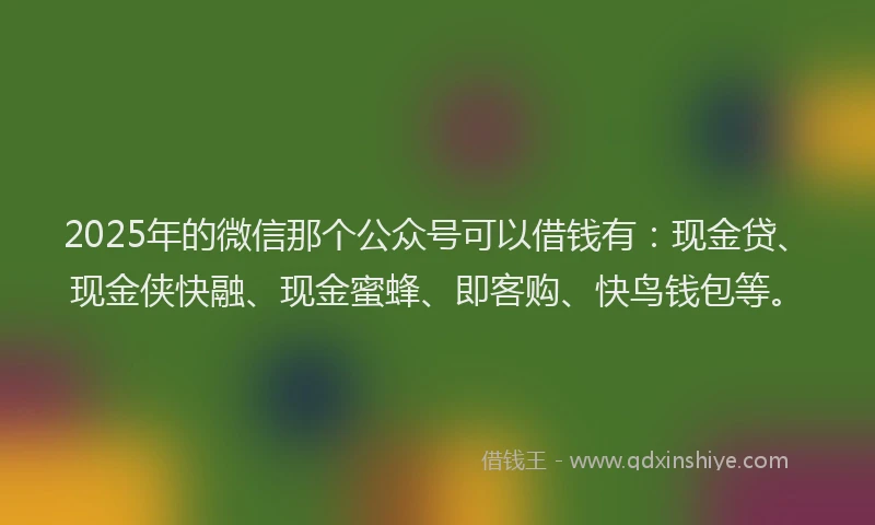 2025年的微信那个公众号可以借钱有：现金贷、现金侠快融、现金蜜蜂、即客购、快鸟钱包等。