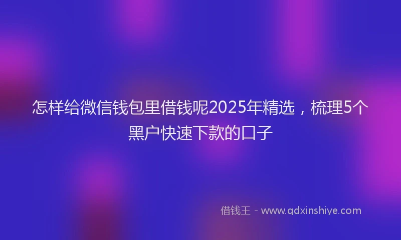 怎样给微信钱包里借钱呢2025年精选，梳理5个黑户快速下款的口子
