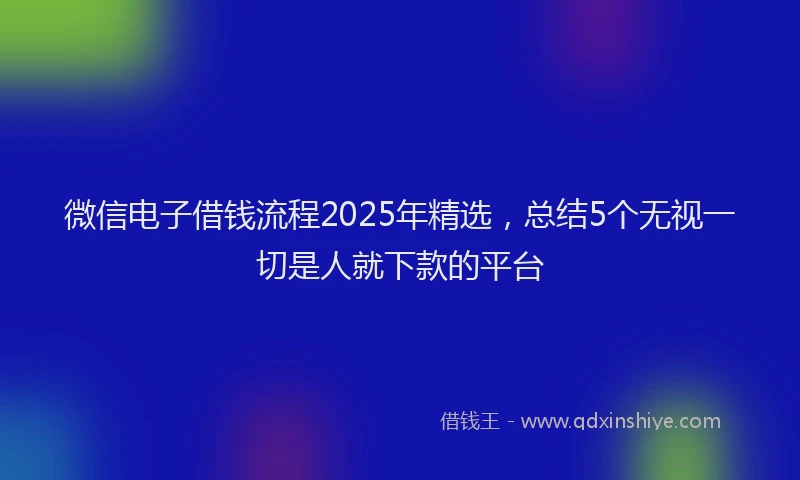 微信电子借钱流程2025年精选，总结5个无视一切是人就下款的平台