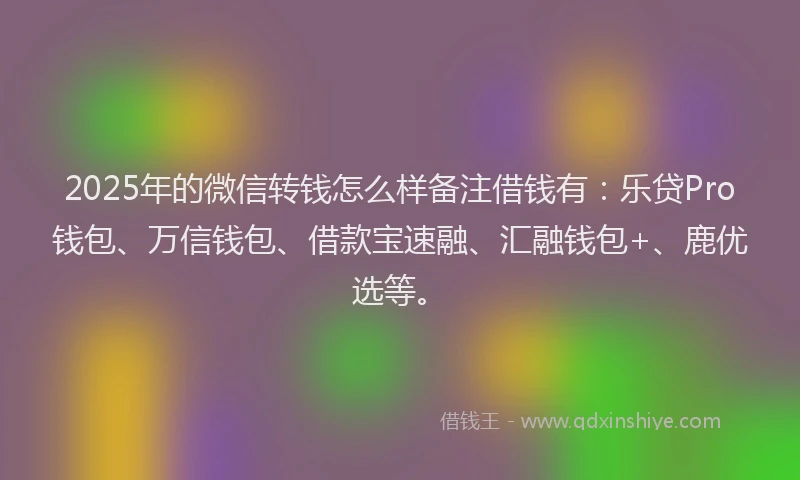2025年的微信转钱怎么样备注借钱有：乐贷Pro钱包、万信钱包、借款宝速融、汇融钱包+、鹿优选等。