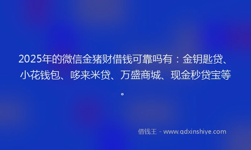 2025年的微信金猪财借钱可靠吗有：金钥匙贷、小花钱包、哆来米贷、万盛商城、现金秒贷宝等。