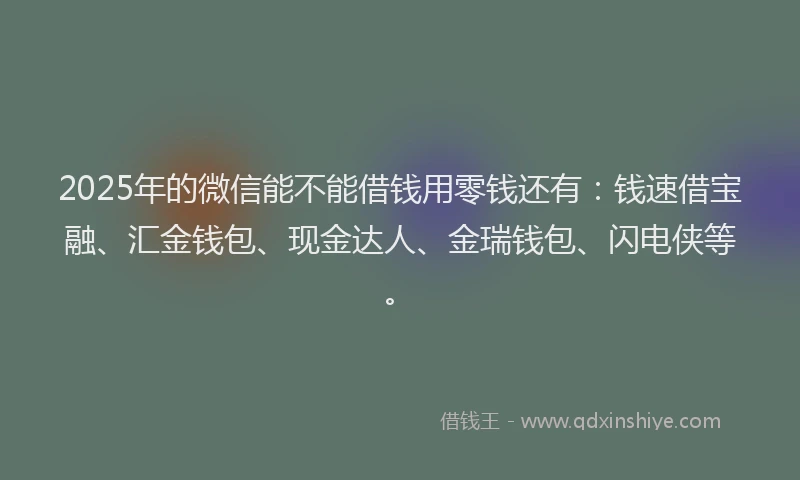 2025年的微信能不能借钱用零钱还有：钱速借宝融、汇金钱包、现金达人、金瑞钱包、闪电侠等。