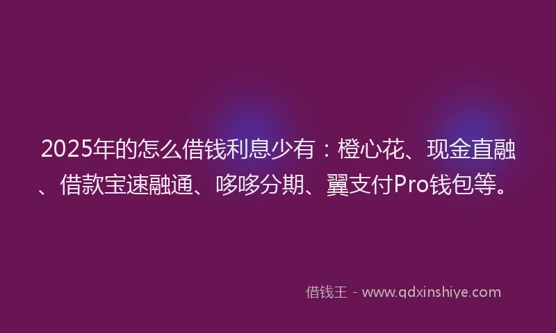 2025年的怎么借钱利息少有：橙心花、现金直融、借款宝速融通、哆哆分期、翼支付Pro钱包等。