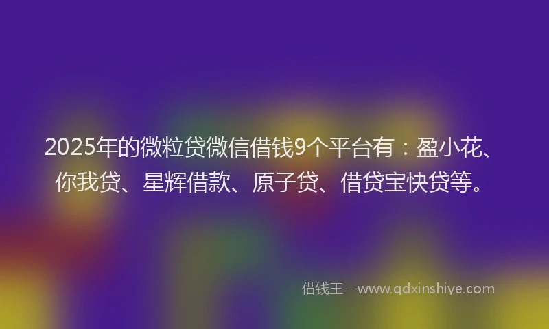 2025年的微粒贷微信借钱9个平台有：盈小花、你我贷、星辉借款、原子贷、借贷宝快贷等。