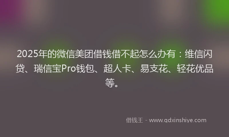 2025年的微信美团借钱借不起怎么办有：维信闪贷、瑞信宝Pro钱包、超人卡、易支花、轻花优品等。
