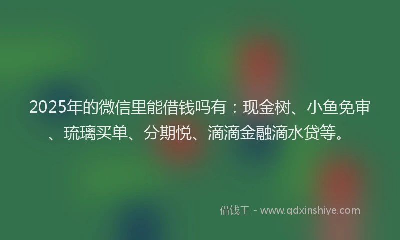 2025年的微信里能借钱吗有：现金树、小鱼免审、琉璃买单、分期悦、滴滴金融滴水贷等。