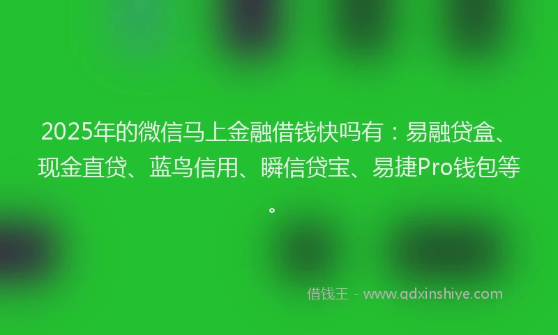 2025年的微信马上金融借钱快吗有：易融贷盒、现金直贷、蓝鸟信用、瞬信贷宝、易捷Pro钱包等。