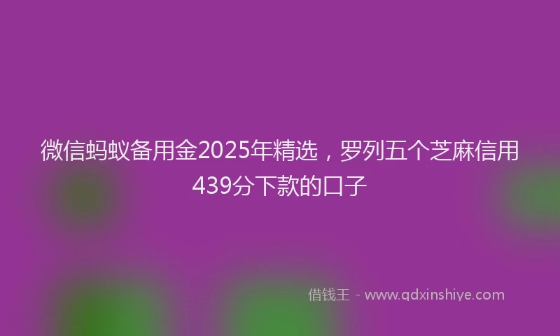 微信蚂蚁备用金2025年精选，罗列五个芝麻信用439分下款的口子