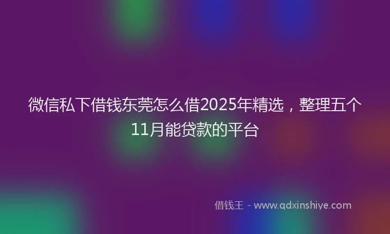 微信私下借钱东莞怎么借2025年精选，整理五个11月能贷款的平台