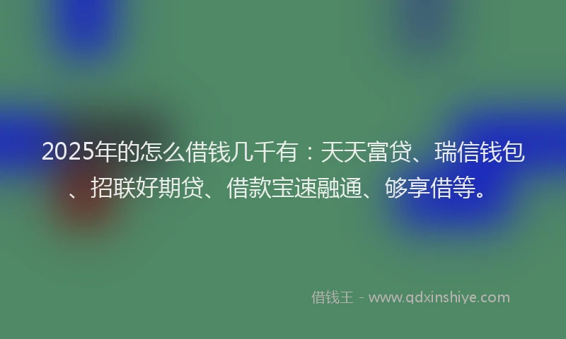 2025年的怎么借钱几千有：天天富贷、瑞信钱包、招联好期贷、借款宝速融通、够享借等。