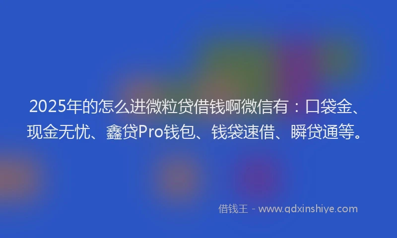 2025年的怎么进微粒贷借钱啊微信有：口袋金、现金无忧、鑫贷Pro钱包、钱袋速借、瞬贷通等。