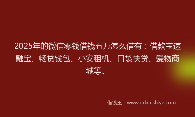 2025年的微信零钱借钱五万怎么借有：借款宝速融宝、畅贷钱包、小安租机、口袋快贷、爱物商城等。