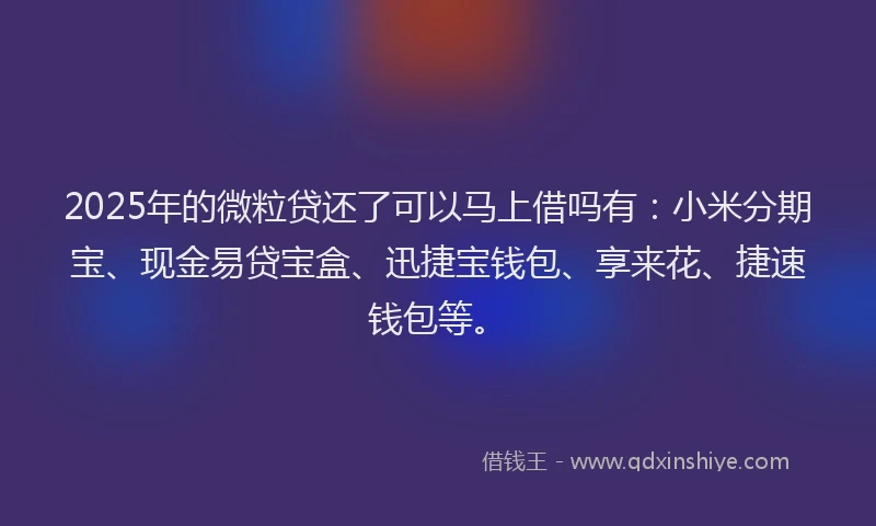2025年的微粒贷还了可以马上借吗有：小米分期宝、现金易贷宝盒、迅捷宝钱包、享来花、捷速钱包等。