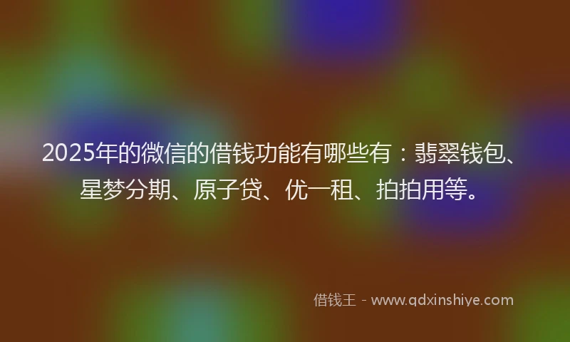 2025年的微信的借钱功能有哪些有：翡翠钱包、星梦分期、原子贷、优一租、拍拍用等。