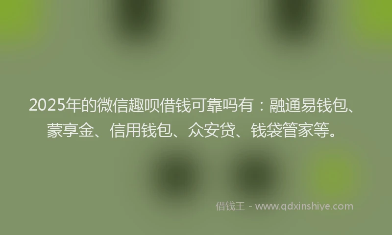2025年的微信趣呗借钱可靠吗有：融通易钱包、蒙享金、信用钱包、众安贷、钱袋管家等。