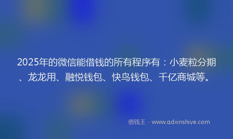 2025年的微信能借钱的所有程序有：小麦粒分期、龙龙用、融悦钱包、快鸟钱包、千亿商城等。