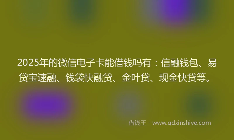 2025年的微信电子卡能借钱吗有：信融钱包、易贷宝速融、钱袋快融贷、金叶贷、现金快贷等。