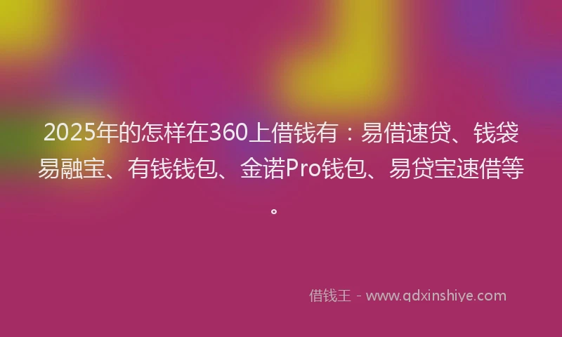 2025年的怎样在360上借钱有：易借速贷、钱袋易融宝、有钱钱包、金诺Pro钱包、易贷宝速借等。