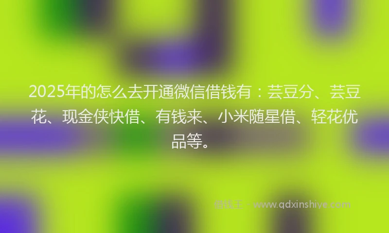 2025年的怎么去开通微信借钱有：芸豆分、芸豆花、现金侠快借、有钱来、小米随星借、轻花优品等。
