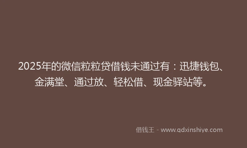 2025年的微信粒粒贷借钱未通过有：迅捷钱包、金满堂、通过放、轻松借、现金驿站等。