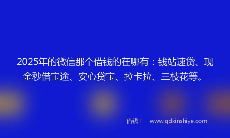 2025年的微信那个借钱的在哪有：钱站速贷、现金秒借宝途、安心贷宝、拉卡拉、三枝花等。