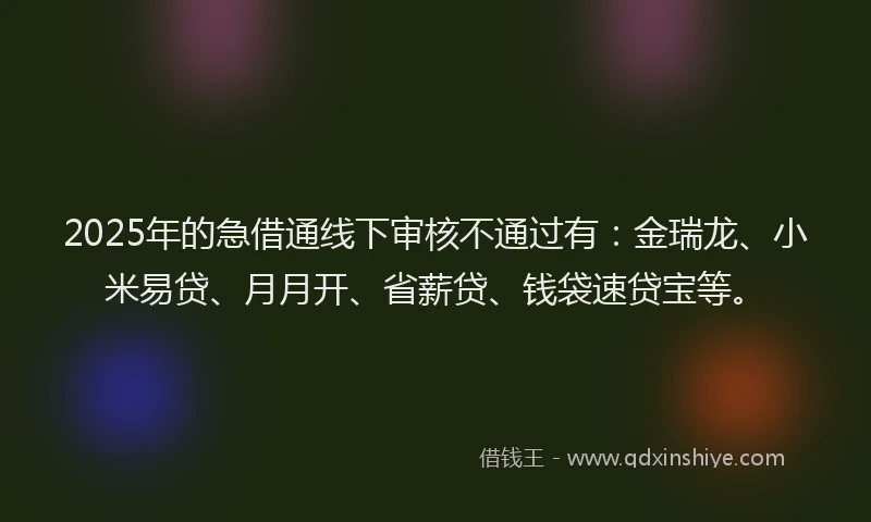 2025年的急借通线下审核不通过有：金瑞龙、小米易贷、月月开、省薪贷、钱袋速贷宝等。