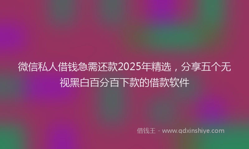微信私人借钱急需还款2025年精选，分享五个无视黑白百分百下款的借款软件