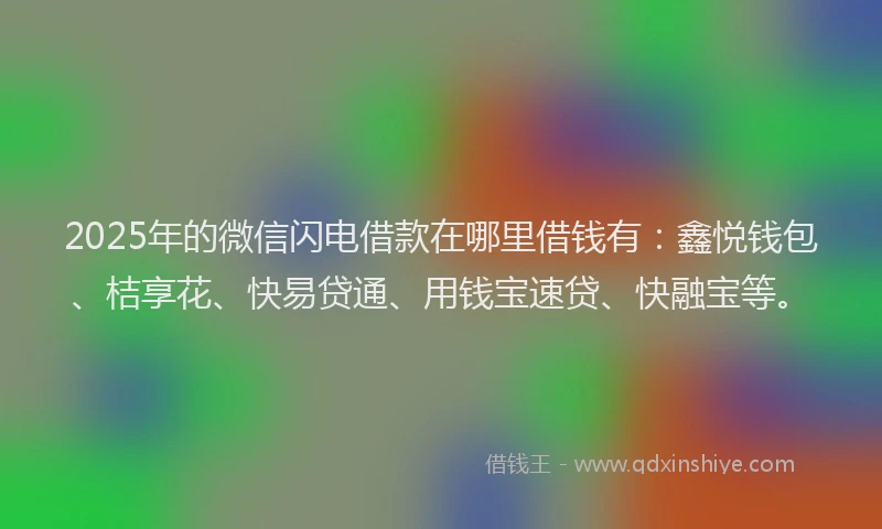 2025年的微信闪电借款在哪里借钱有：鑫悦钱包、桔享花、快易贷通、用钱宝速贷、快融宝等。