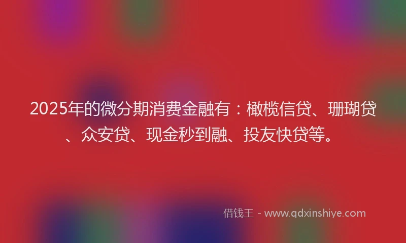 2025年的微分期消费金融有：橄榄信贷、珊瑚贷、众安贷、现金秒到融、投友快贷等。