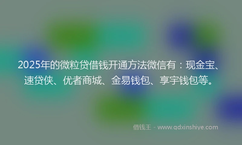 2025年的微粒贷借钱开通方法微信有：现金宝、速贷侠、优者商城、金易钱包、享宇钱包等。