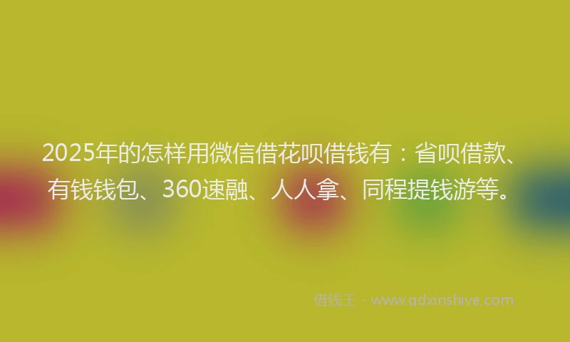 2025年的怎样用微信借花呗借钱有：省呗借款、有钱钱包、360速融、人人拿、同程提钱游等。